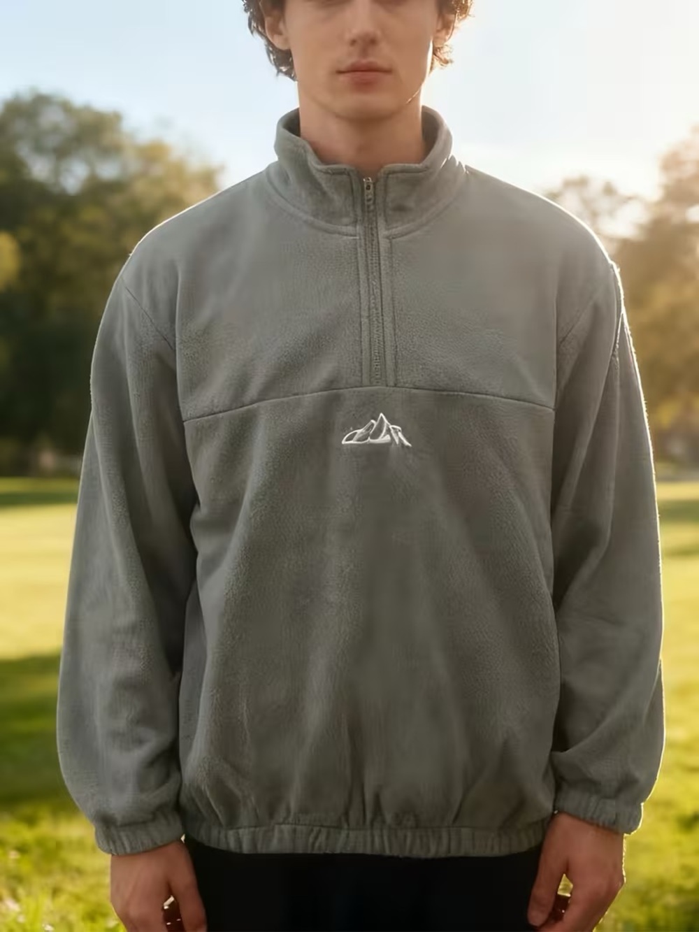Men's Grey Quarter-Zip Fleece Pullover Jacket